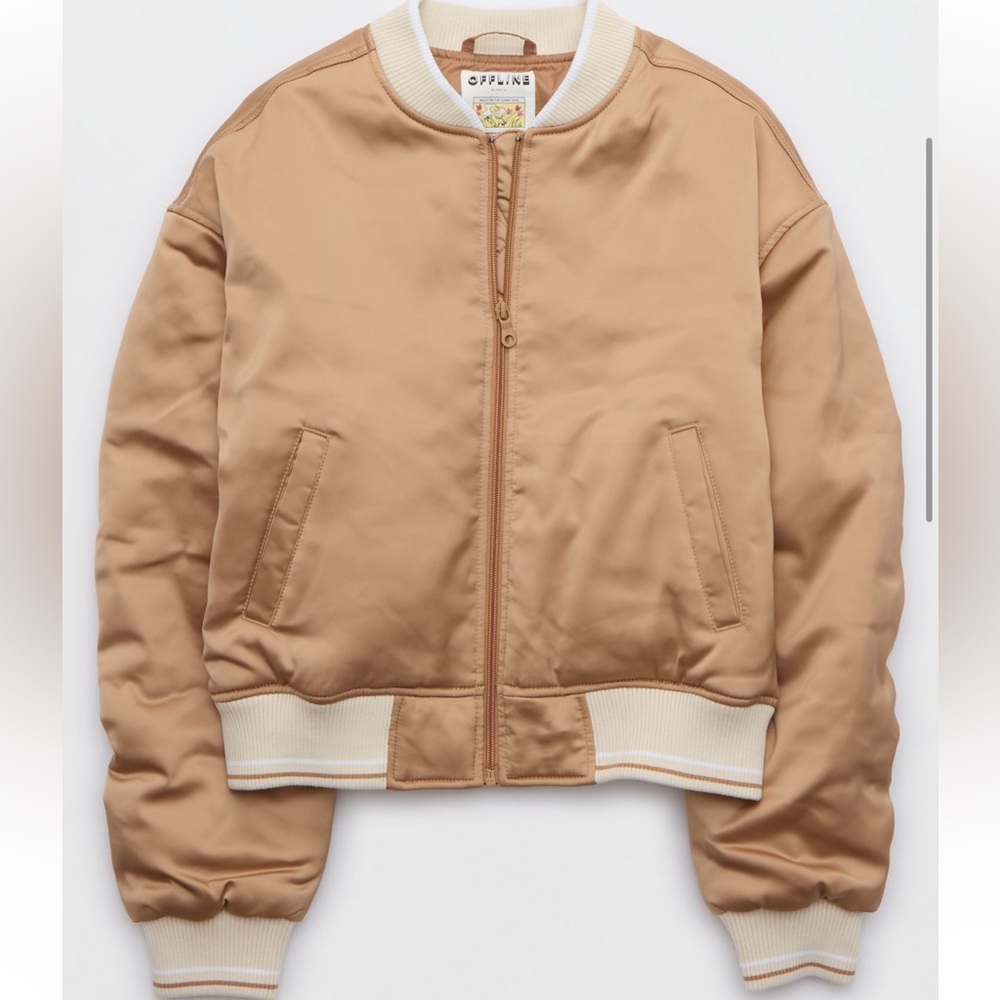 OFFLINE By Aerie Cropped Satin Bomber Jacket